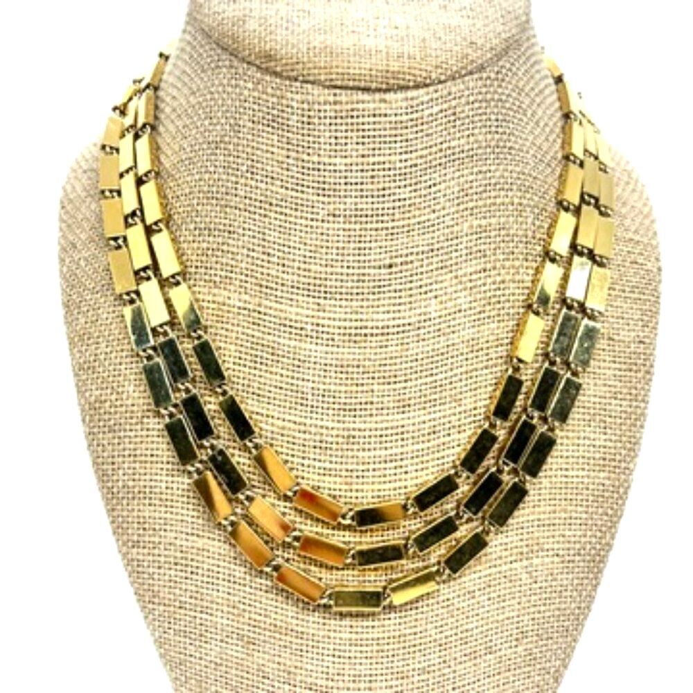 VINTAGE MONET NECKLACE Gold Tone Bar Link Long Layering Chain 54"